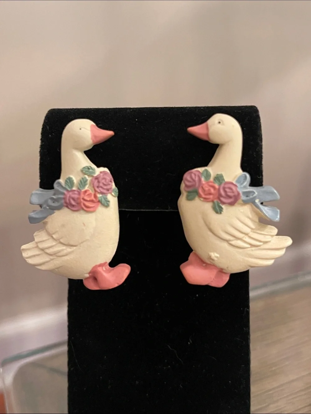 Vintage 1980s or 1990s Country-Style Goose Earrings Porch Goose Silly Goose